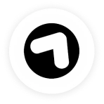 White curved T on black logo