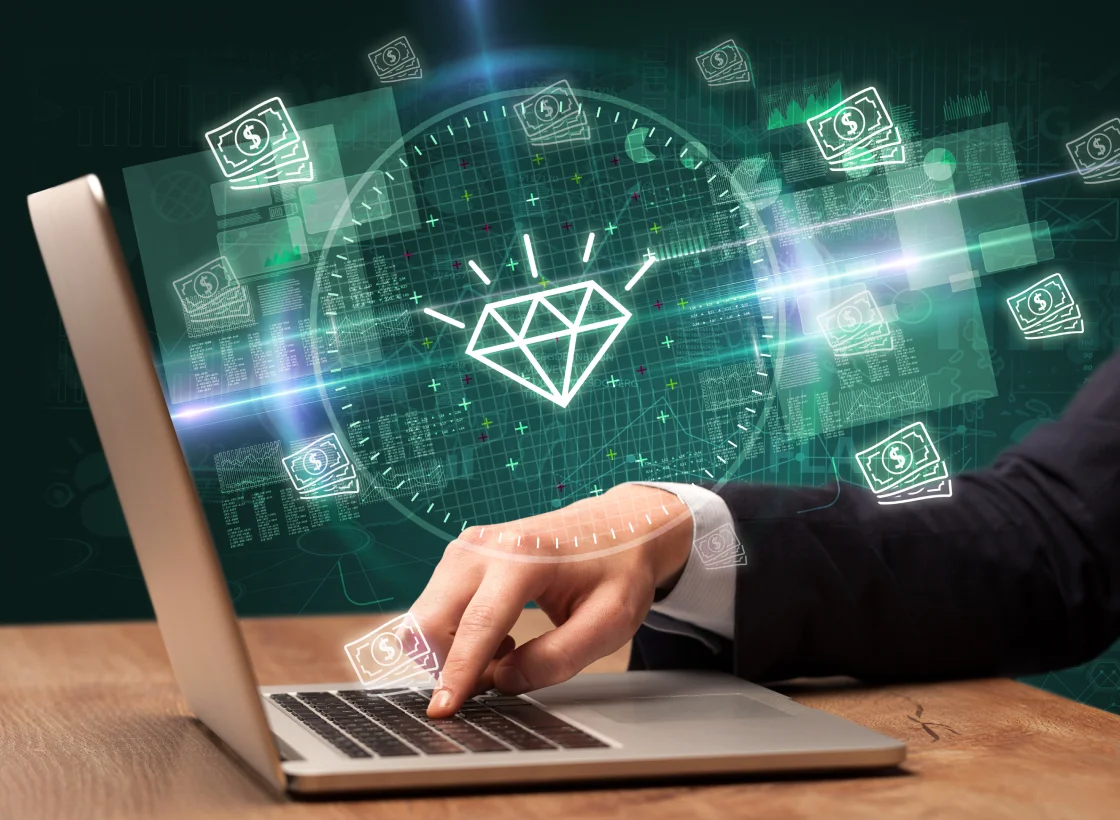 Developer working on a Ruby application with modern web elements around them