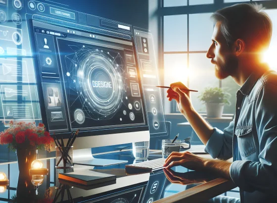Developer working on an Unreal Engine application with immersive 3D elements around them